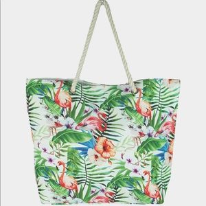 Beach Tote Flowers and Leaves Tropical Print